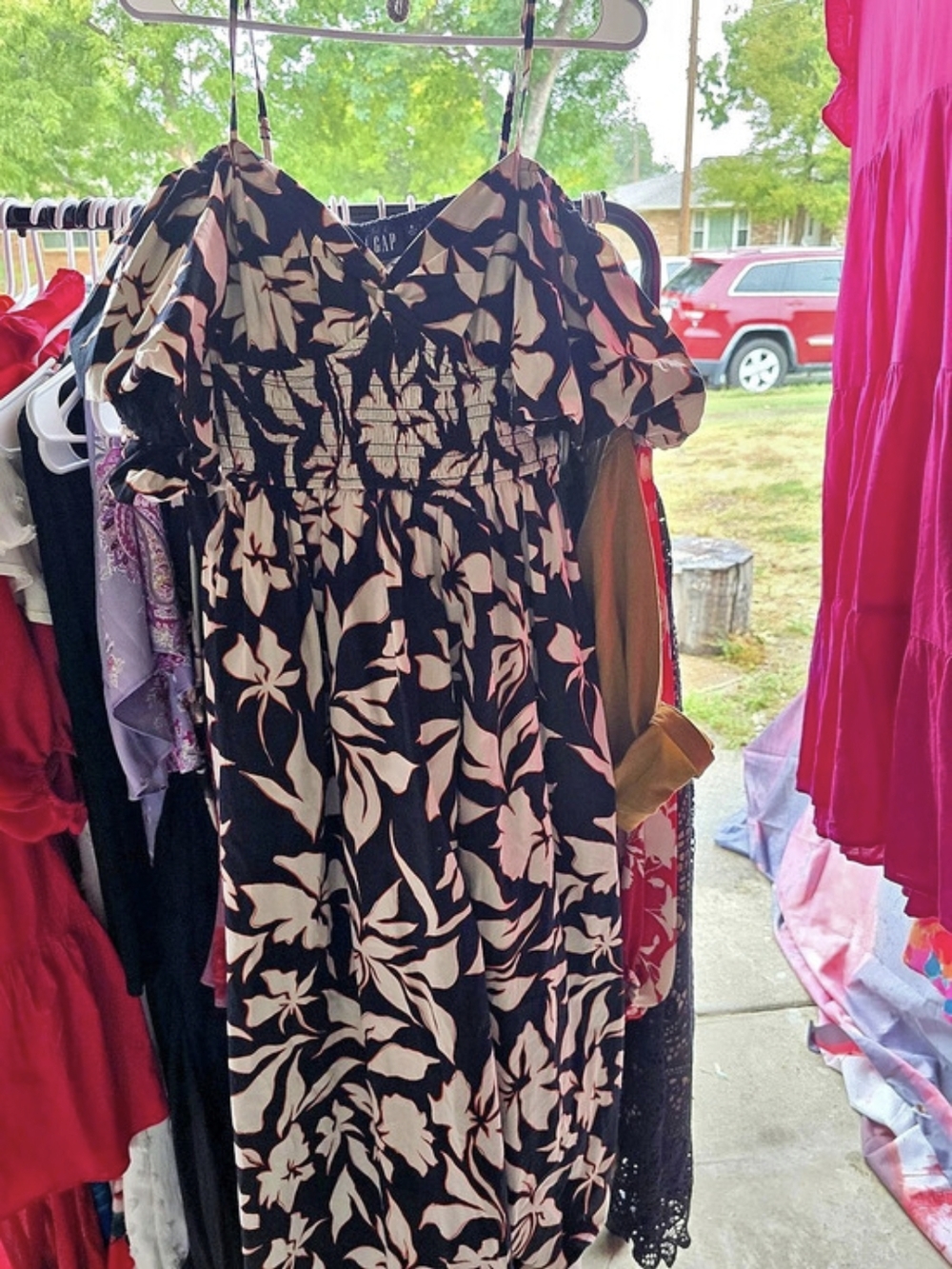 Gap Floral Midi Dress in Black & Pink Size Small